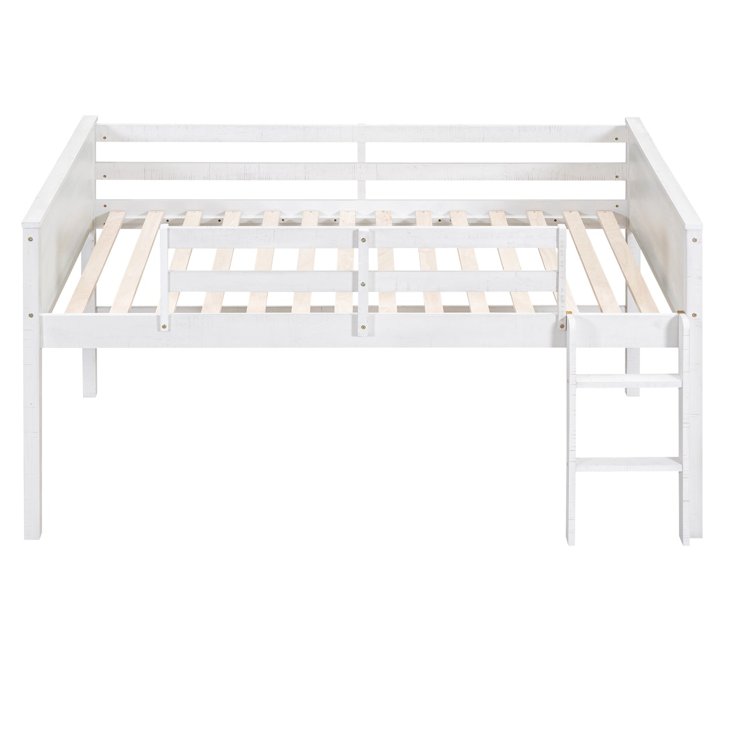 Wood Twin Size Loft Bed with Hanging Clothes Racks, White