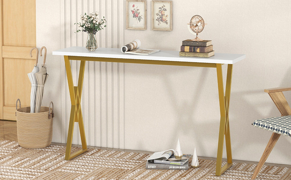 Modern 4-Piece Counter Height Extra Long Console Bar Dining Table Set with 3 Padded Stools for Small Places, Gold