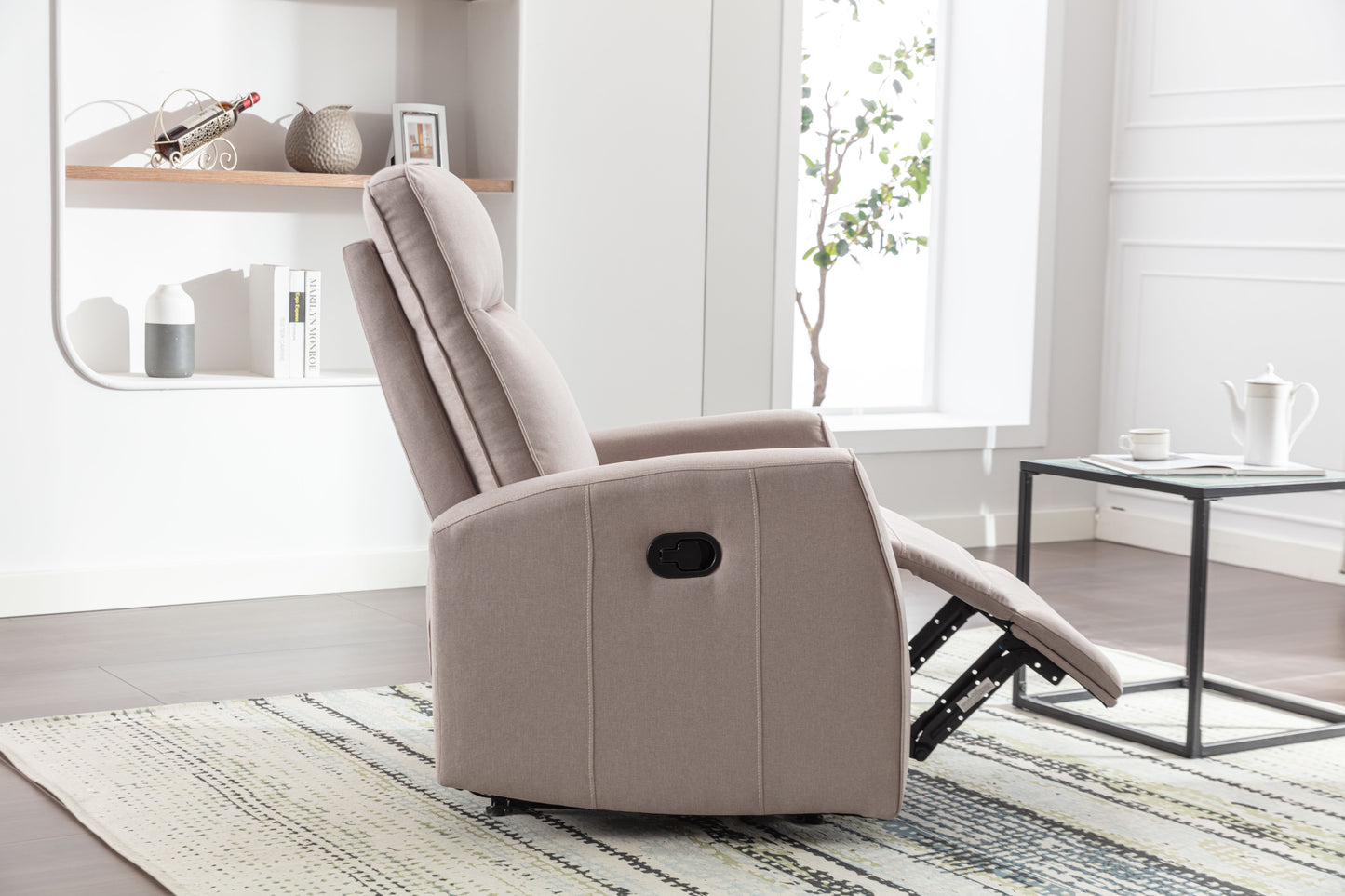 Cream Fabric Single Chair Manual Recliner for Living Room & Bedroom