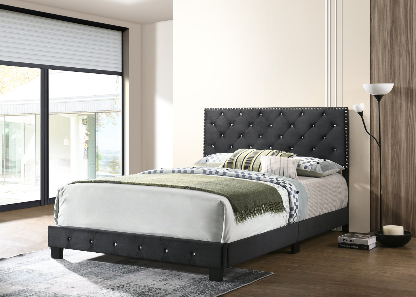 Suffolk G1407-QB-UP Queen Bed , BLACK