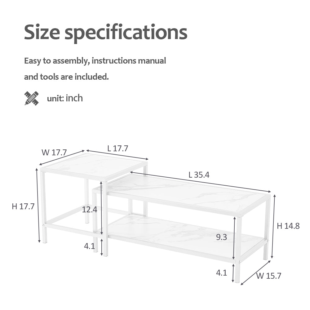 Contemporary Marble Finish Nesting Coffee Table Set