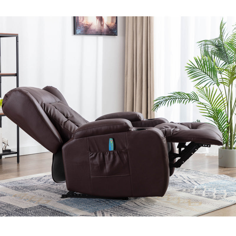 Ultimate Comfort Brown PU Recliner Chair with Eight-Point Massager and Heat Function