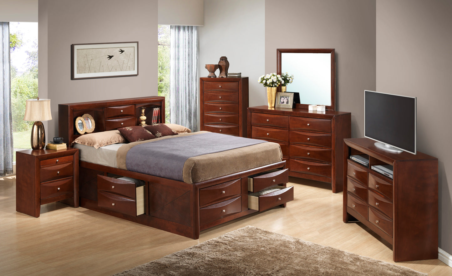 Marilla G1550G-QSB3 Queen Storage Bed , Cherry