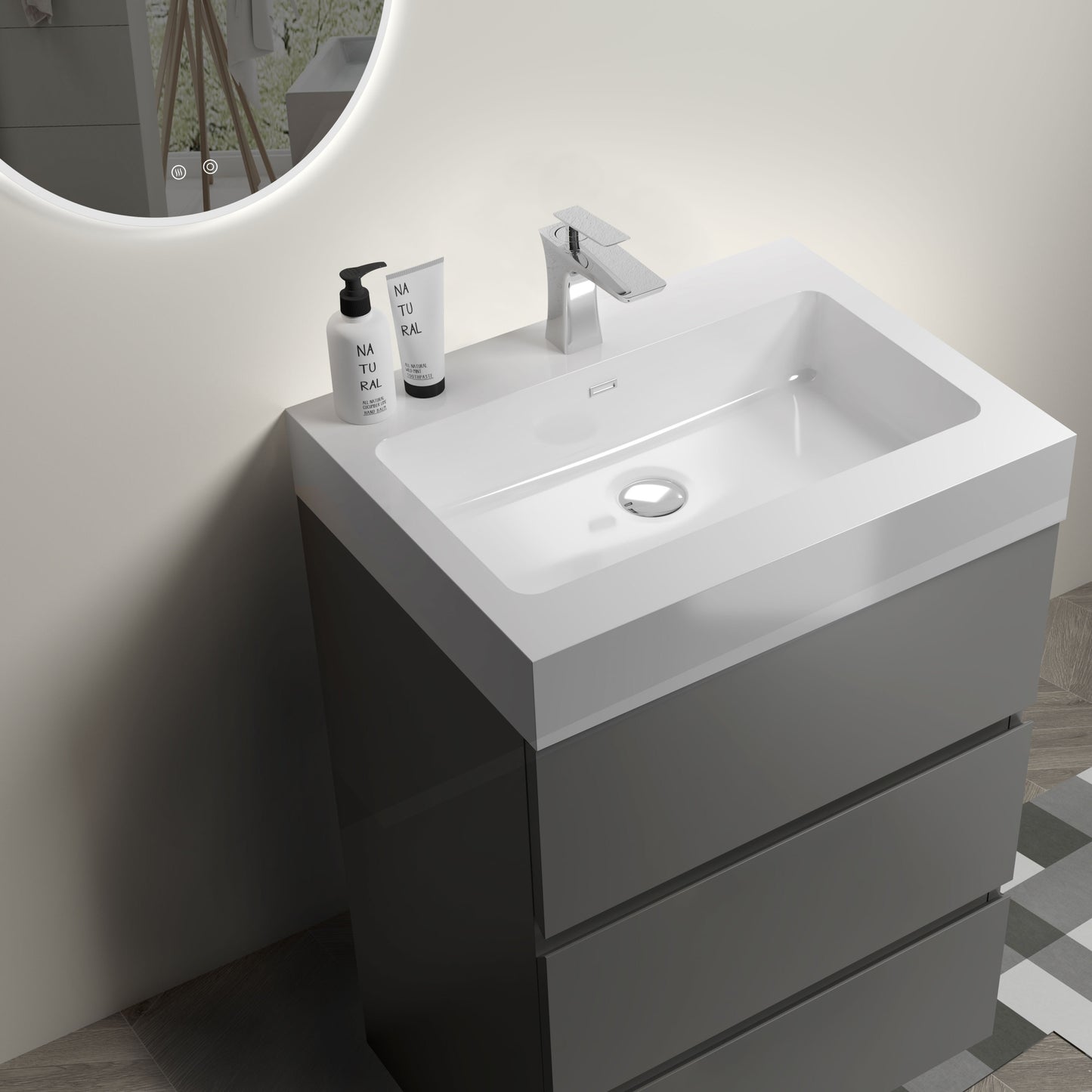 Alice-24F-102,Floor cabinet WITHOUT basin,Gray color,With three drawers