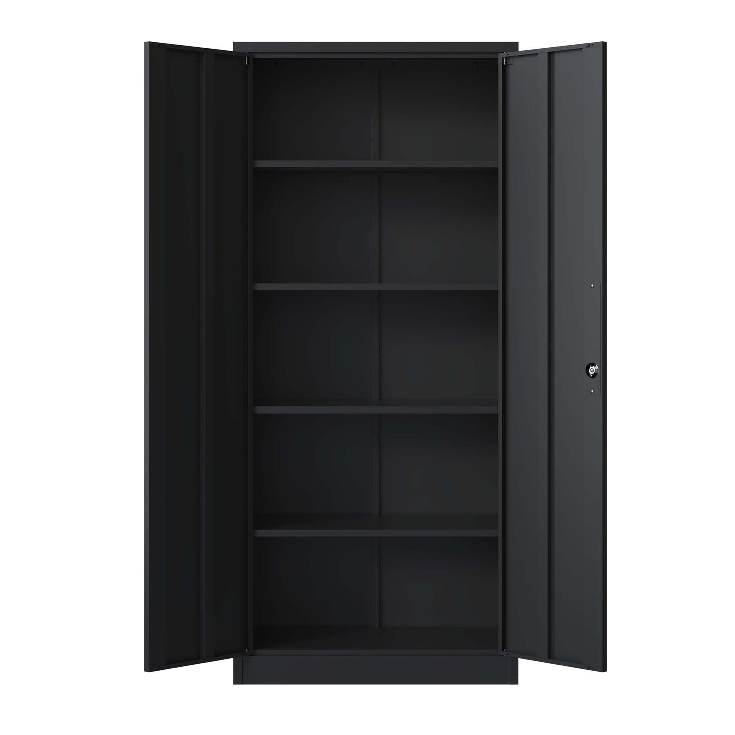 72H Metal Lockable Garage Storage Cabinet with 4 Shelves, Black Steel Cabinet for Home Office and Garage Organization