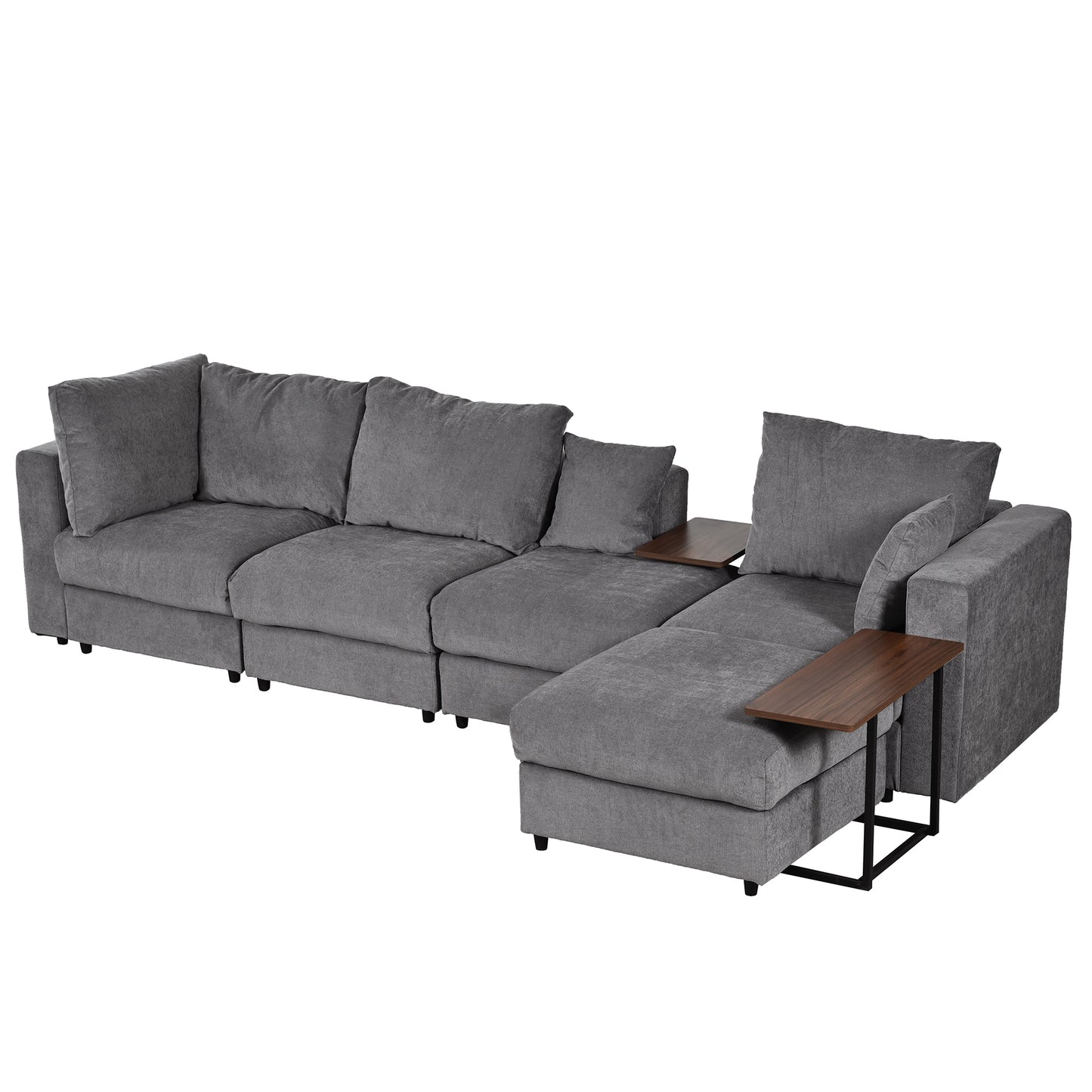 U_STYLE Modern Large L-Shape Sectional Sofa for Living Room, 2 Pillows and 2 End Tables