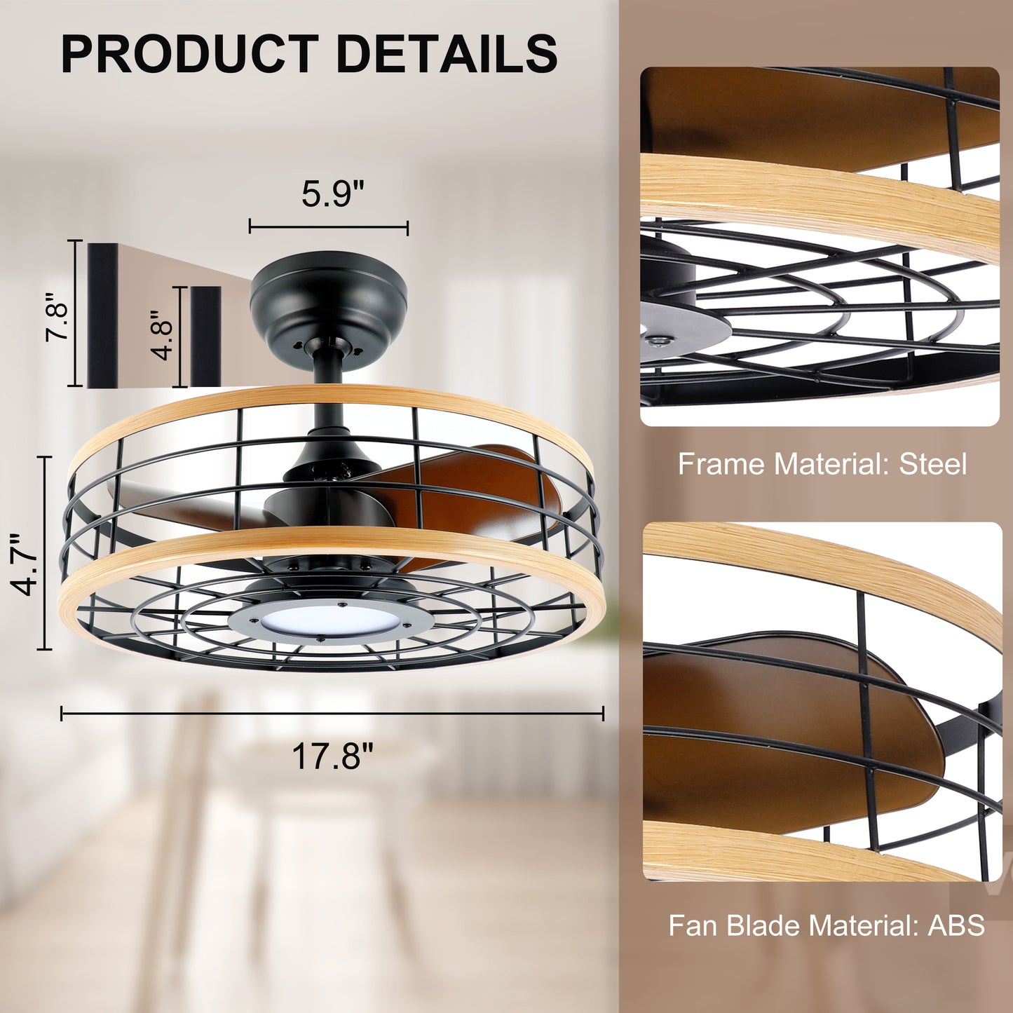 16 Caged Ceiling Fan with Reversible Motor and Remote Control