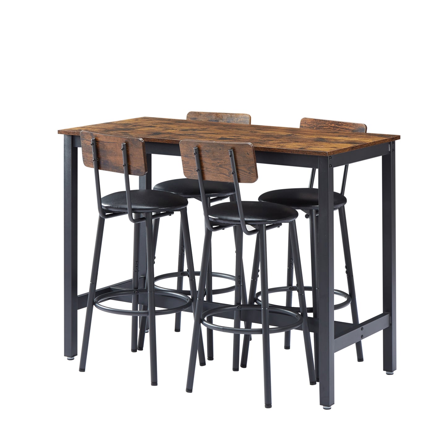 Bar Table Set with 4 Bar stools PU Soft seat with backrest, Rustic Brown, 47.24'' L x 23.62'' W x 35.43'' H