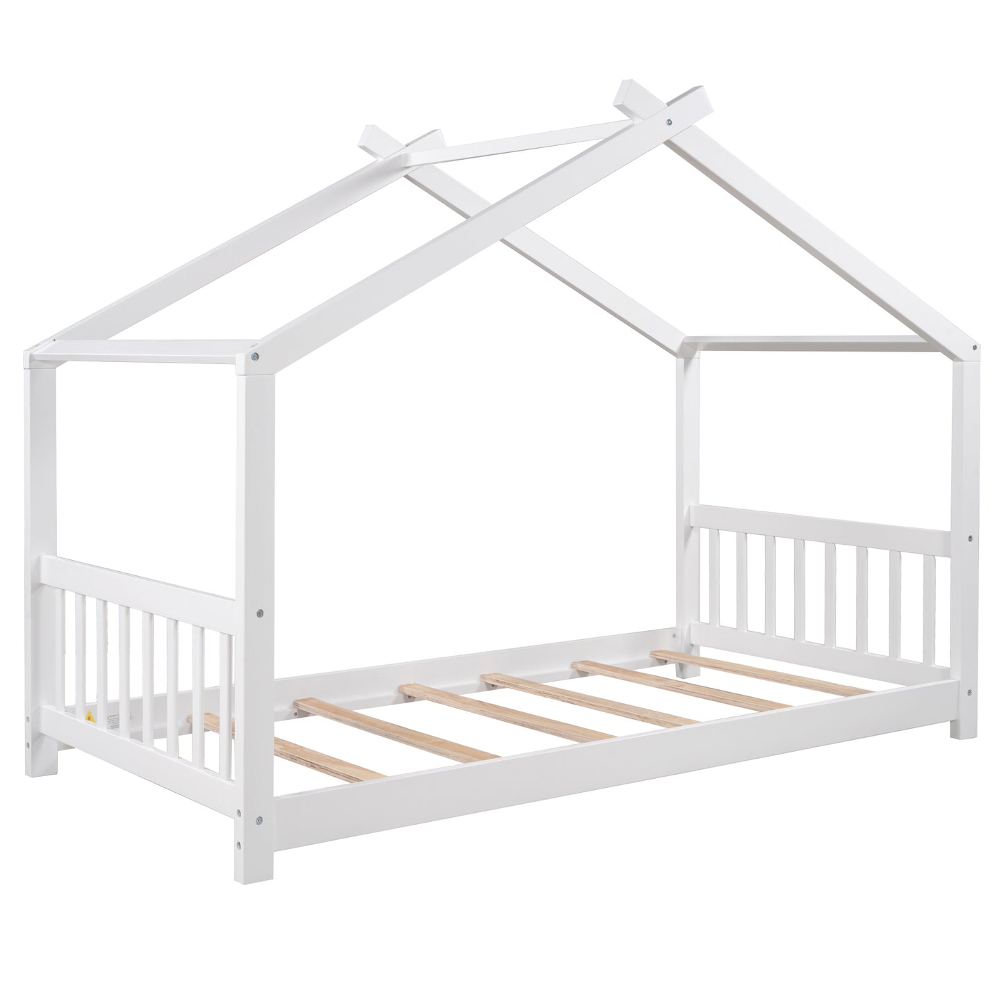 Twin Size House Platform Bed with Headboard and Footboard,Roof Design,White