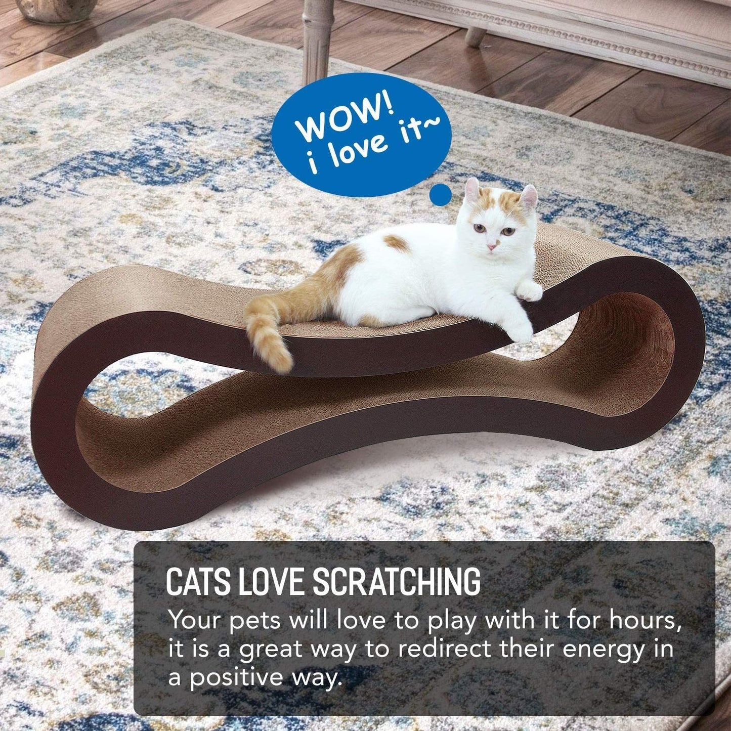 FluffyDream Cat Scratcher Cardboard, Scratching Pad House Bed Furniture Protector, Infinity Shape, Curved