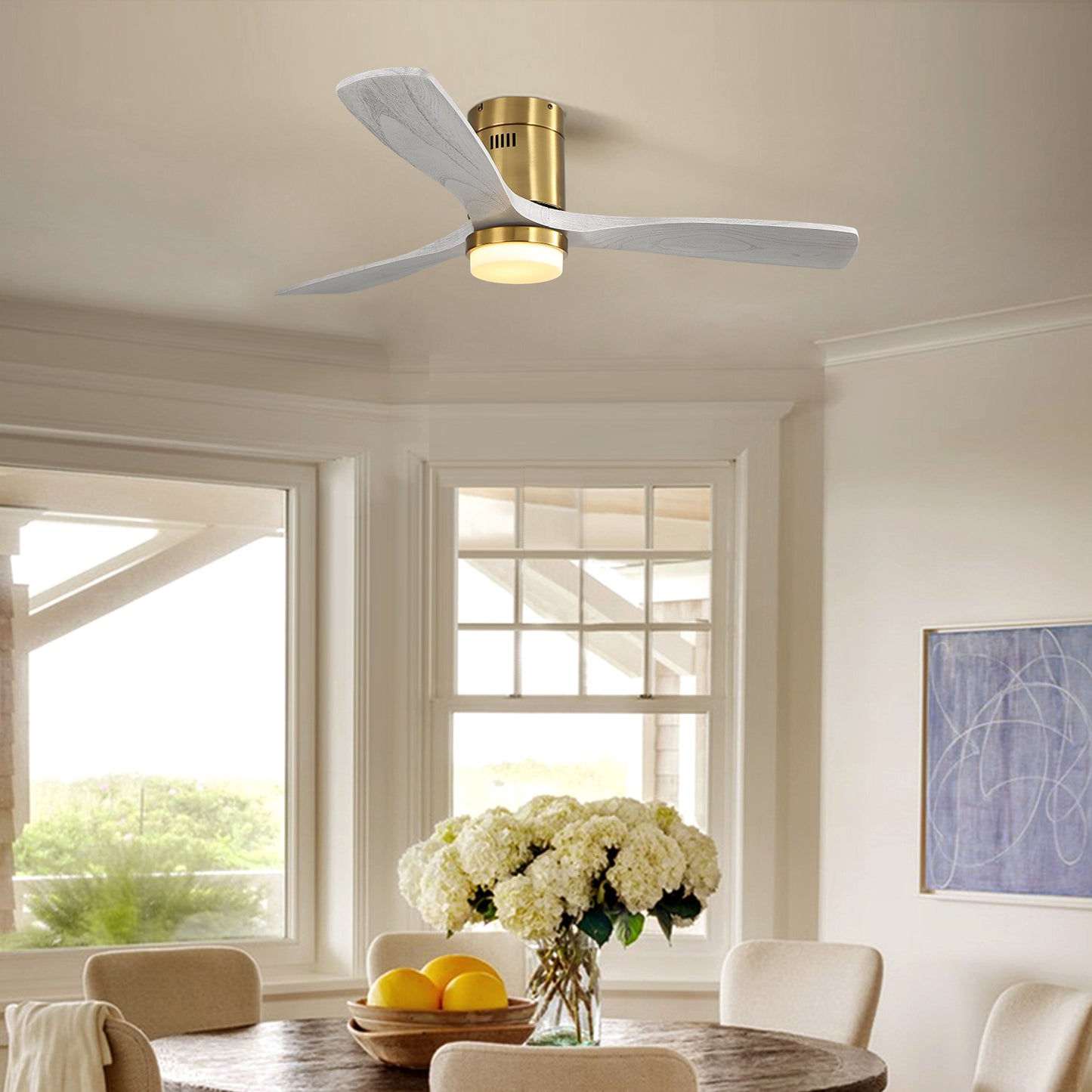 52 Inch Sleek LED Ceiling Fan With Remote Control and Color Changing Light