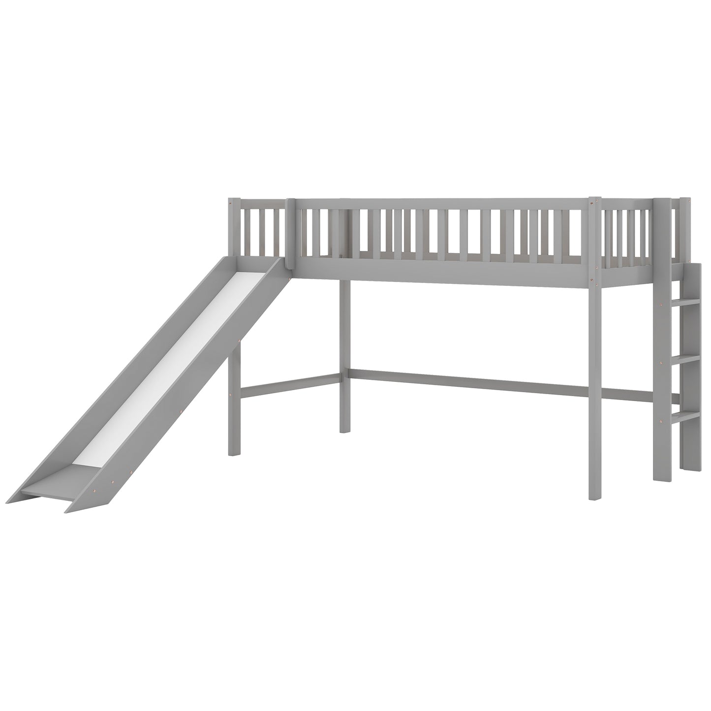 Twin Size Low Loft Bed with Ladder and Slide, Gray(OLD SKU:WF196418AAE)