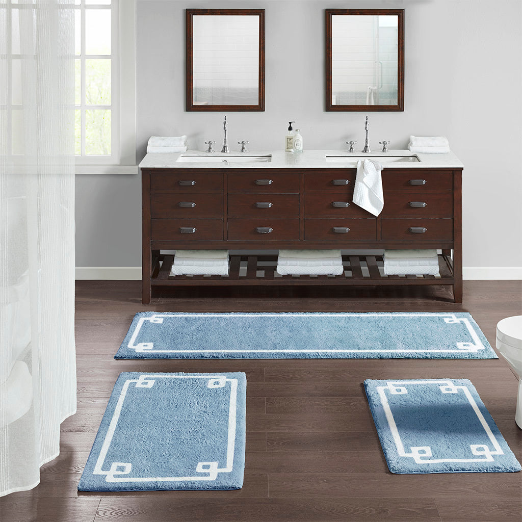 Luxurious Blue Cotton Tufted Bath Rug in 24x72 Size