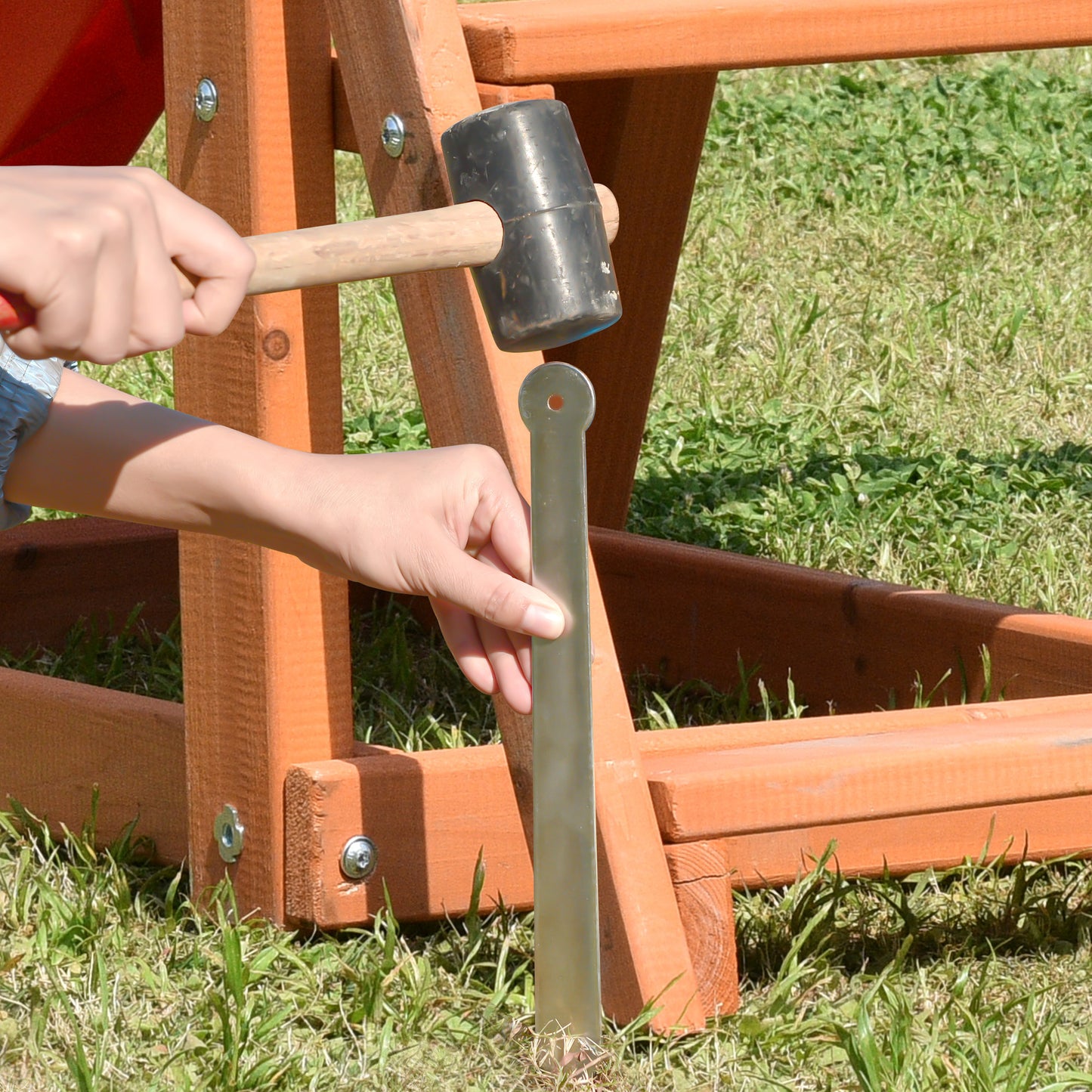 Wooden Outdoor Swing Set with Slide, Climbing Rope Ladder, and Swing for Kids