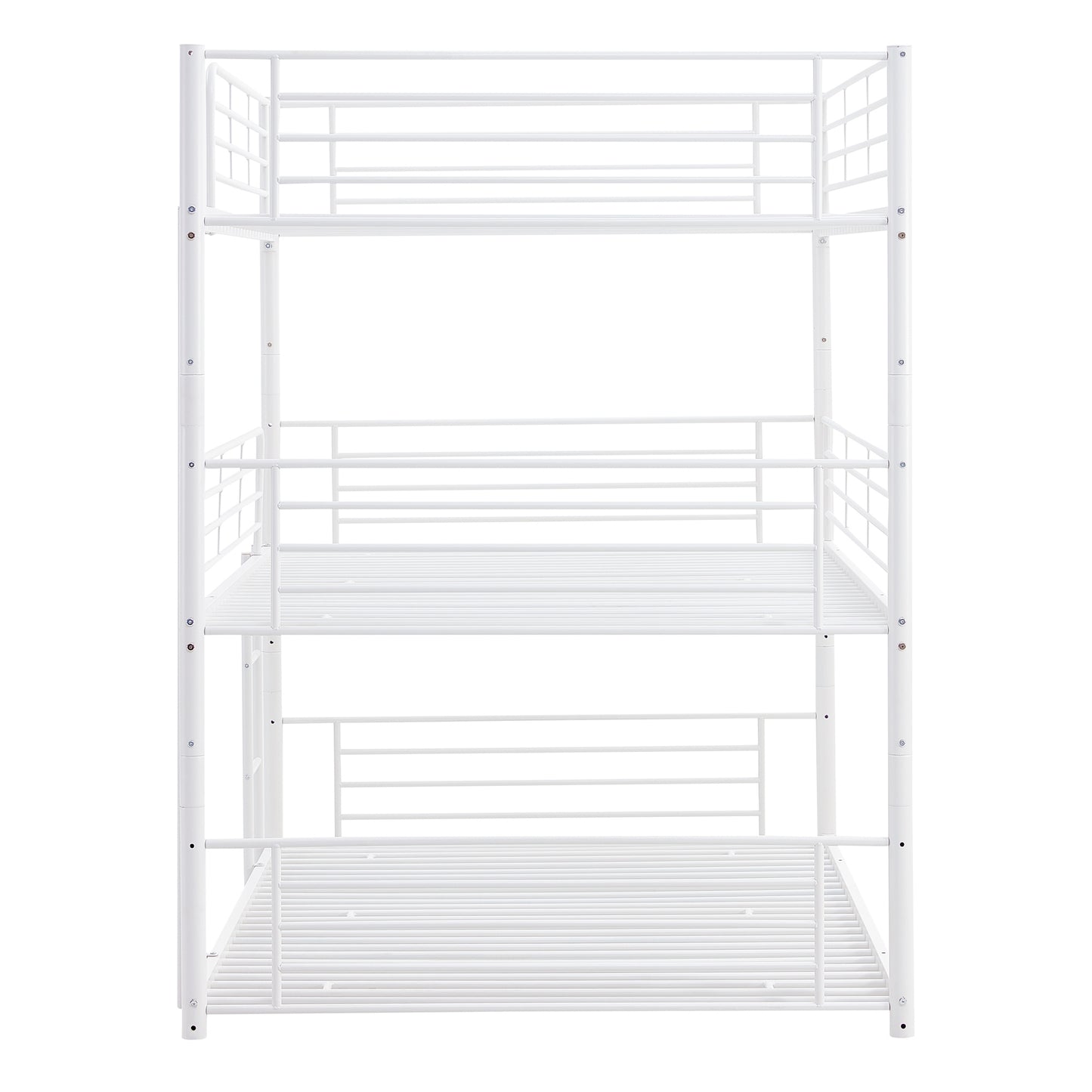 Full-Full-Full Metal  Triple Bed  with Built-in Ladder, Divided into Three Separate Beds,White