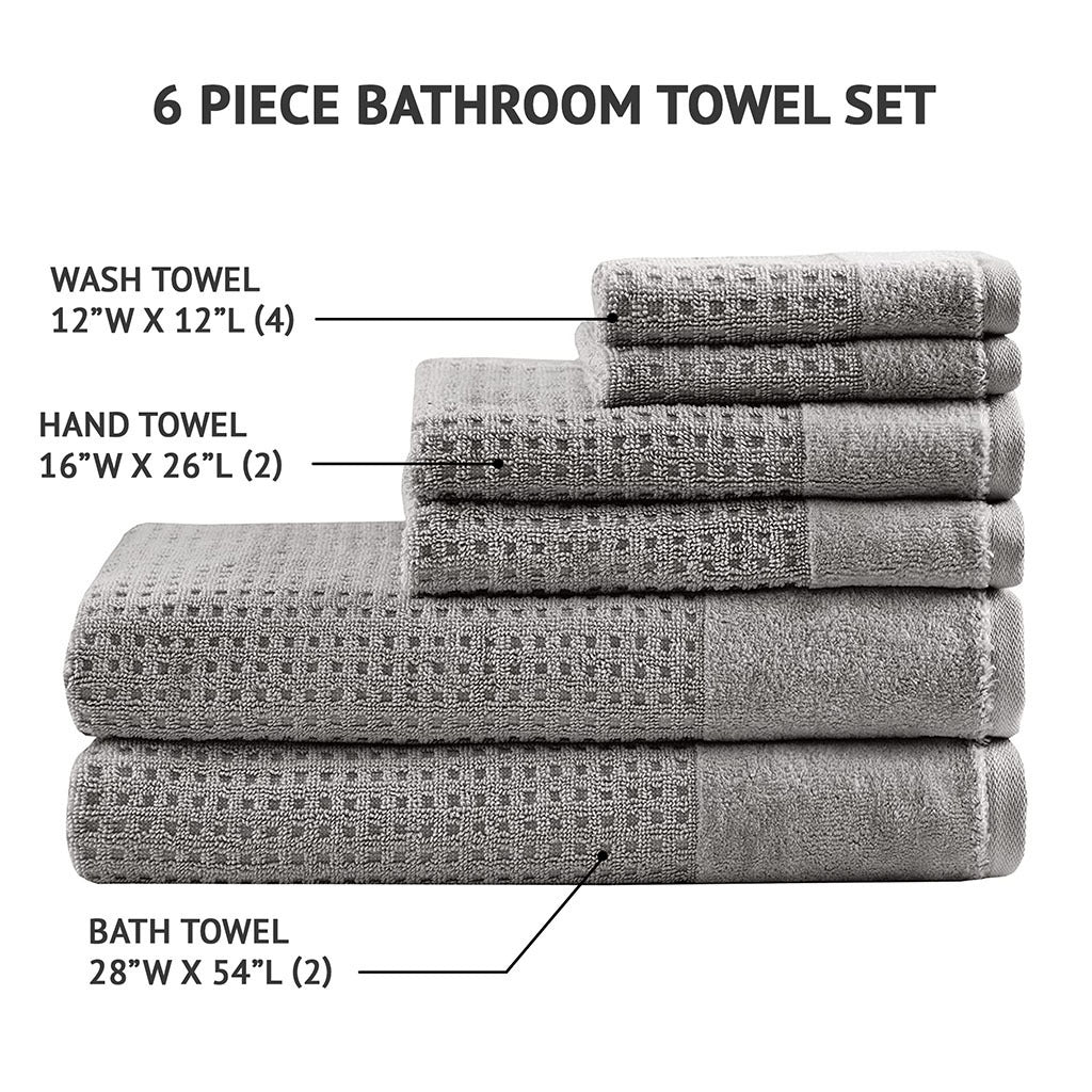 Woven Cotton Jacquard Antimicrobial Bath Towel Set with Velour Cuff - 6 Pieces