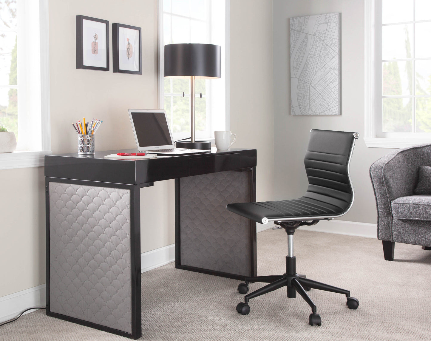 Masters Industrial Task Chair in Black Base and Black Faux Leather by LumiSource