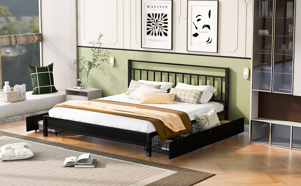 King Size Storage Platform Bed with 4 Drawers, Black