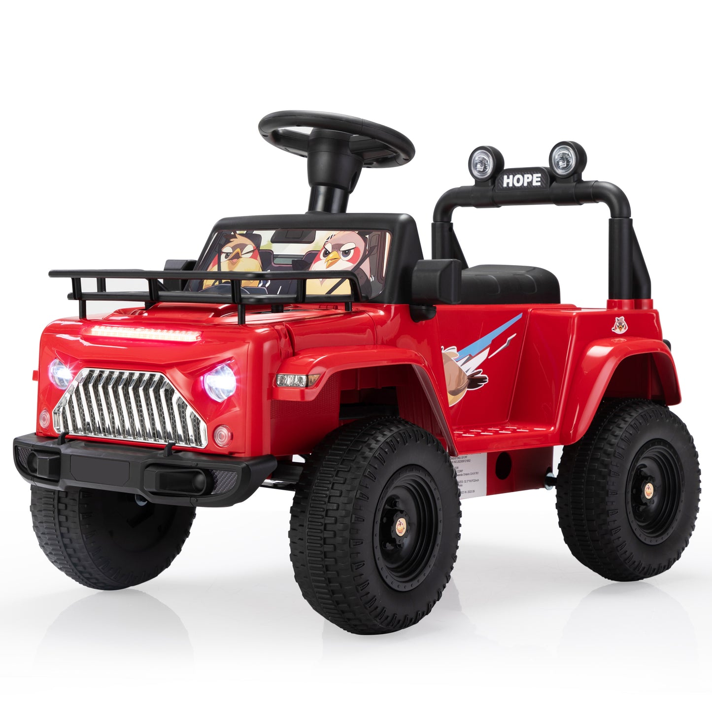 Red Little Bird Jeep - Children's Electric Ride-On Toy Car with Entertainment Features