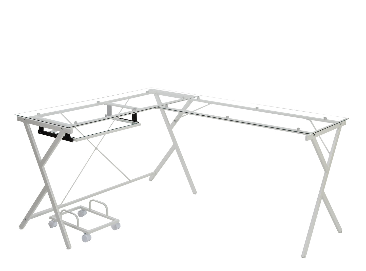 Modern Glass-Top L-Shape Computer Desk with White Finish