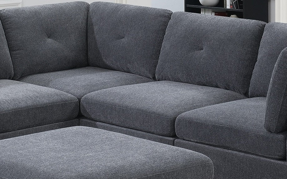 Elegant Ash Grey Chenille Modular Sectional Living Room Furniture Set with Tufted Back