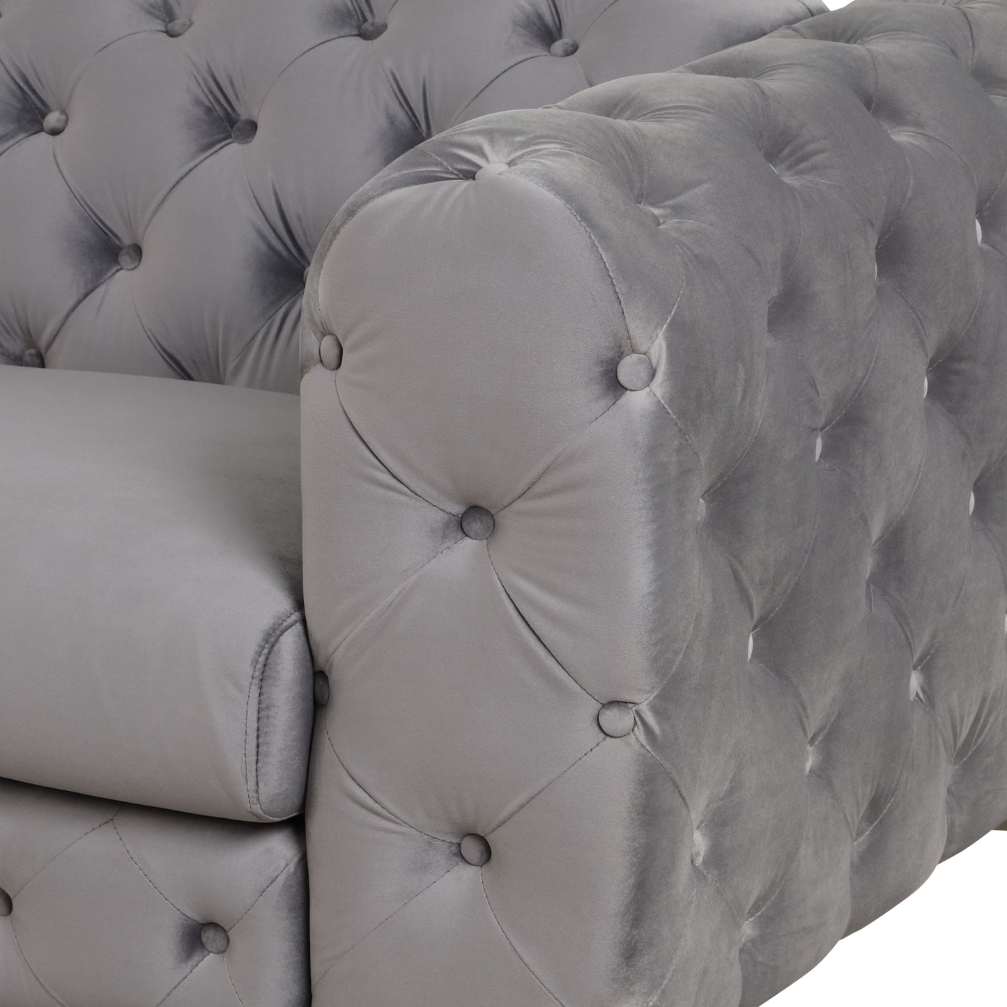 Sleek Gray Velvet Upholstered 3-Seater Sofa with Metal Legs