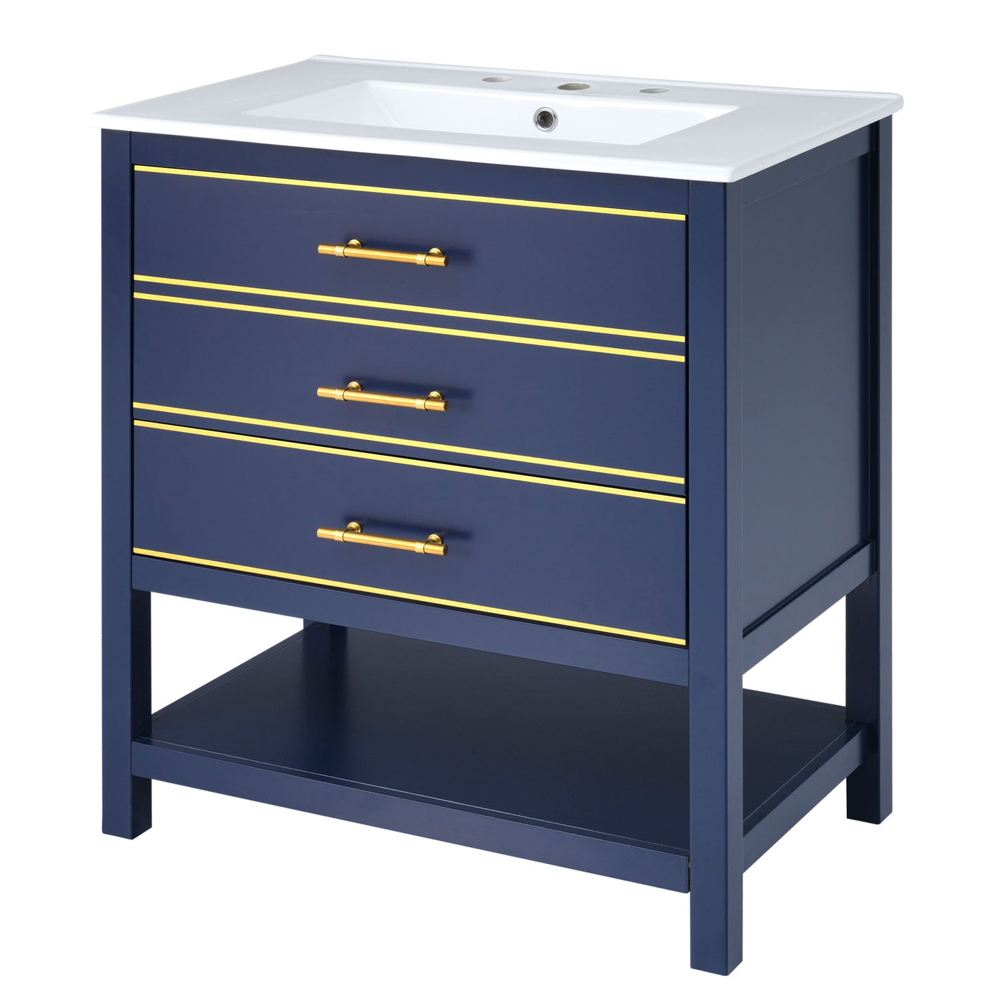 Modern 30inch Navy Blue/White Bathroom Vanity Cabinet Combo with OpenStorge, Two Drawers