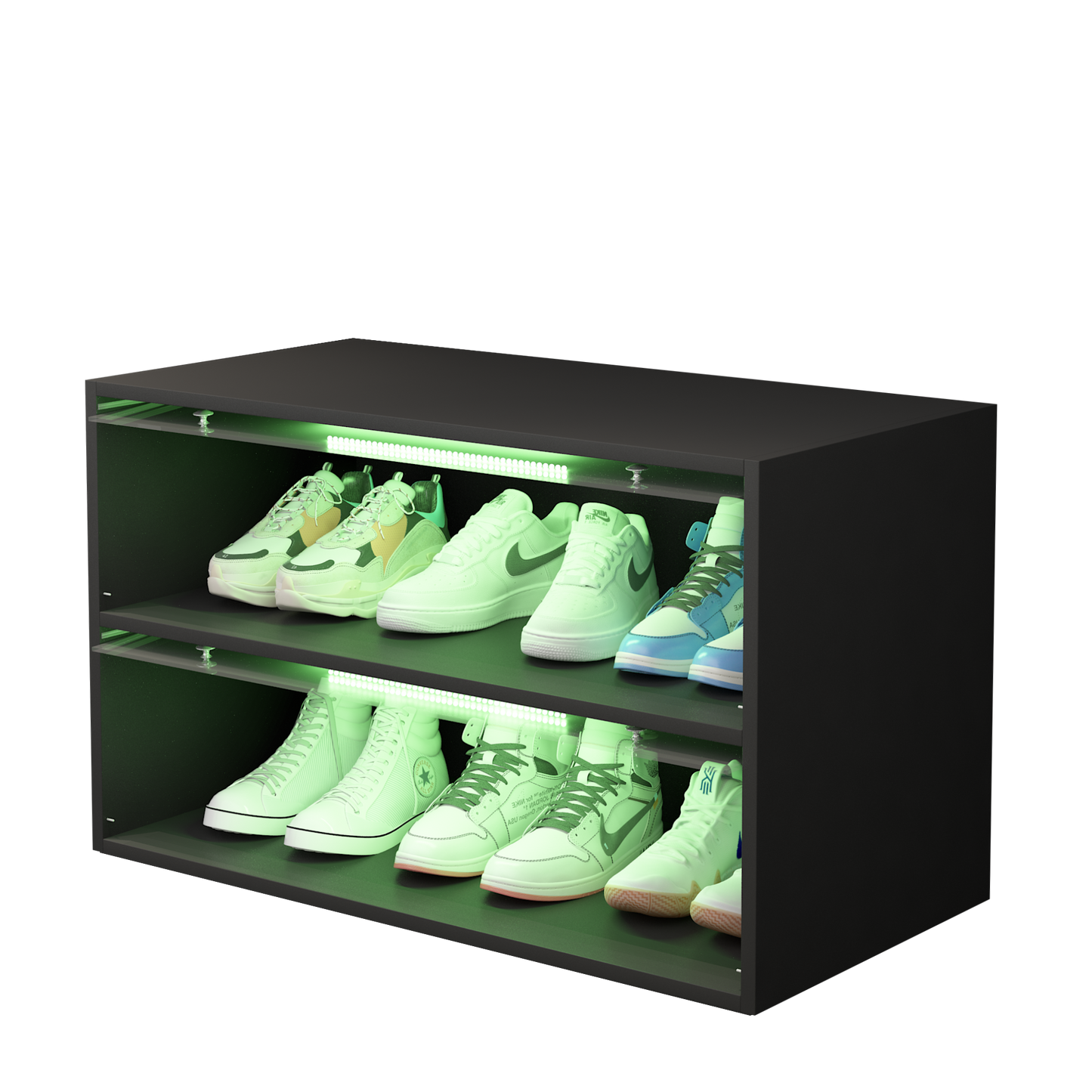 Black Glass Door Shoe Box Shoe Storage Cabinet For Sneakers With RGB Led Light