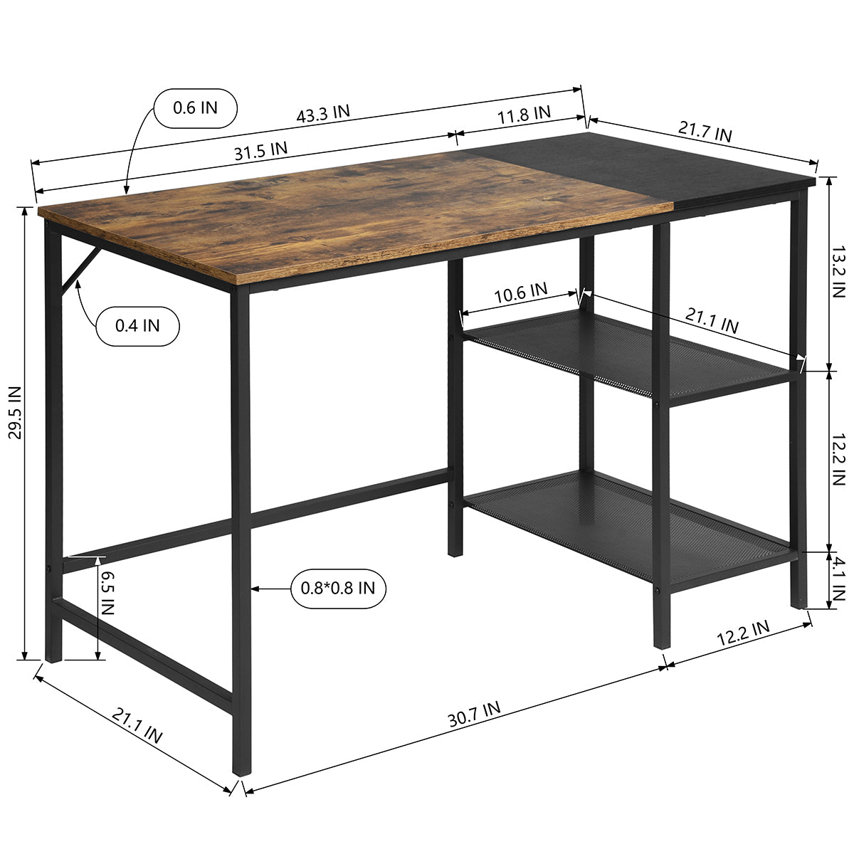 Retro-Modern Writing Desk with Storage Shelves for Stylish Home Office