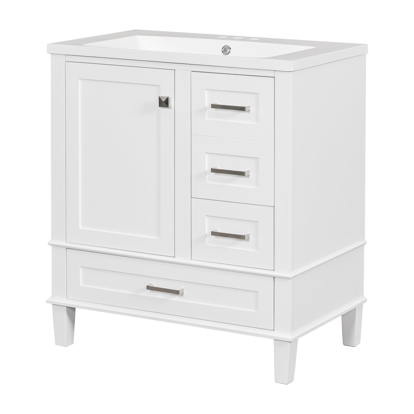 30" Bathroom Vanity , Modern Bathroom Cabinet with Sink Combo Set, Bathroom Storage Cabinet with a Soft Closing Door and 3 Drawers, Solid Wood Frame(White)