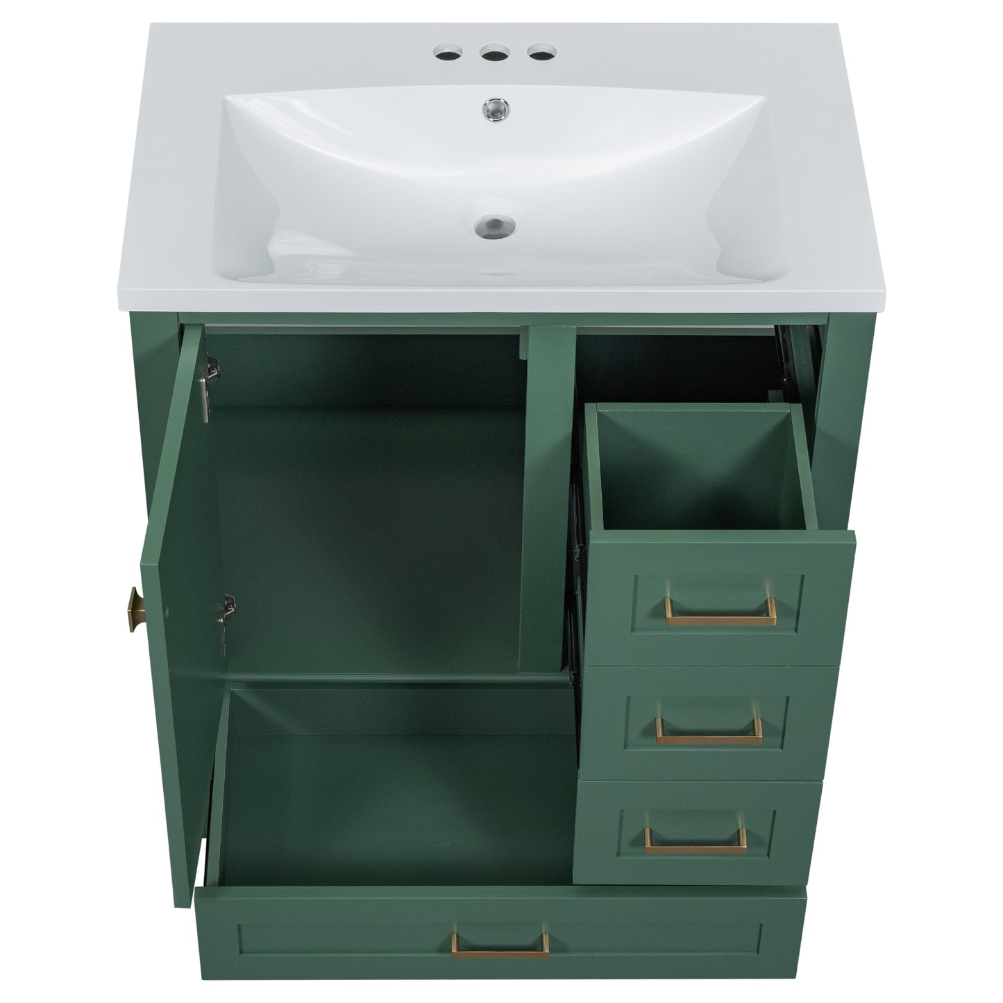 30" Bathroom Vanity in Green, Modern Bathroom Cabinet with Sink Combo Set, Bathroom Storage Cabinet with a Soft Closing Door and 3 Drawers, Solid Wood Frame