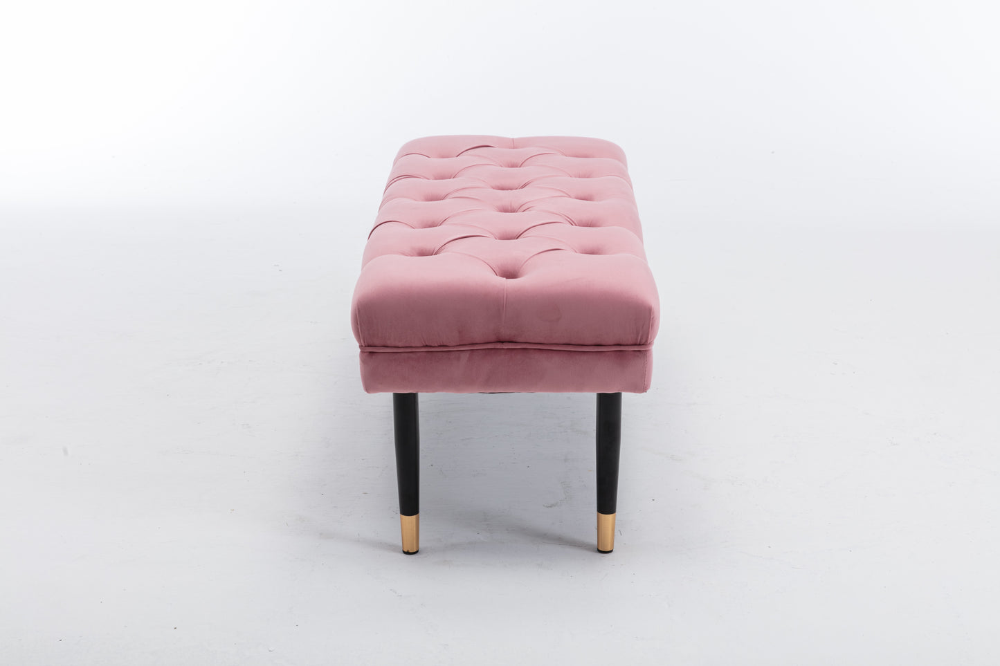 Tufted Bench Modern Velvet Button Upholstered Ottoman enches Bedroom Rectangle Fabric Footstool with Metal Legs for Living Room Entryway,Pink