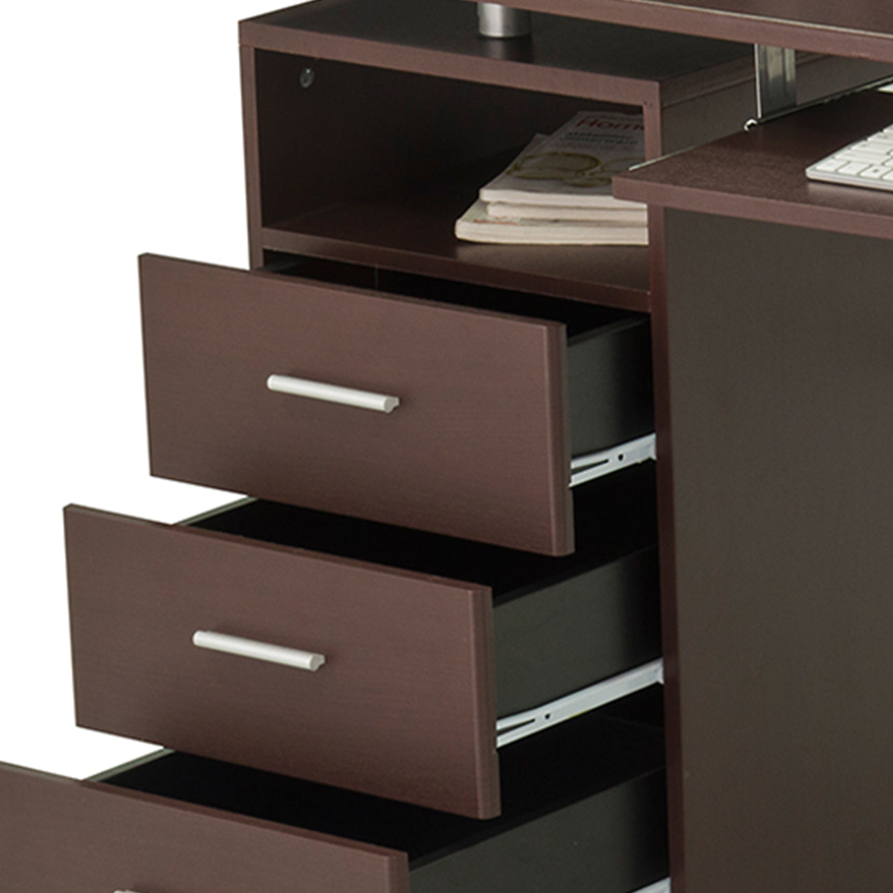 Stylish Chocolate Computer Desk with Spacious Storage