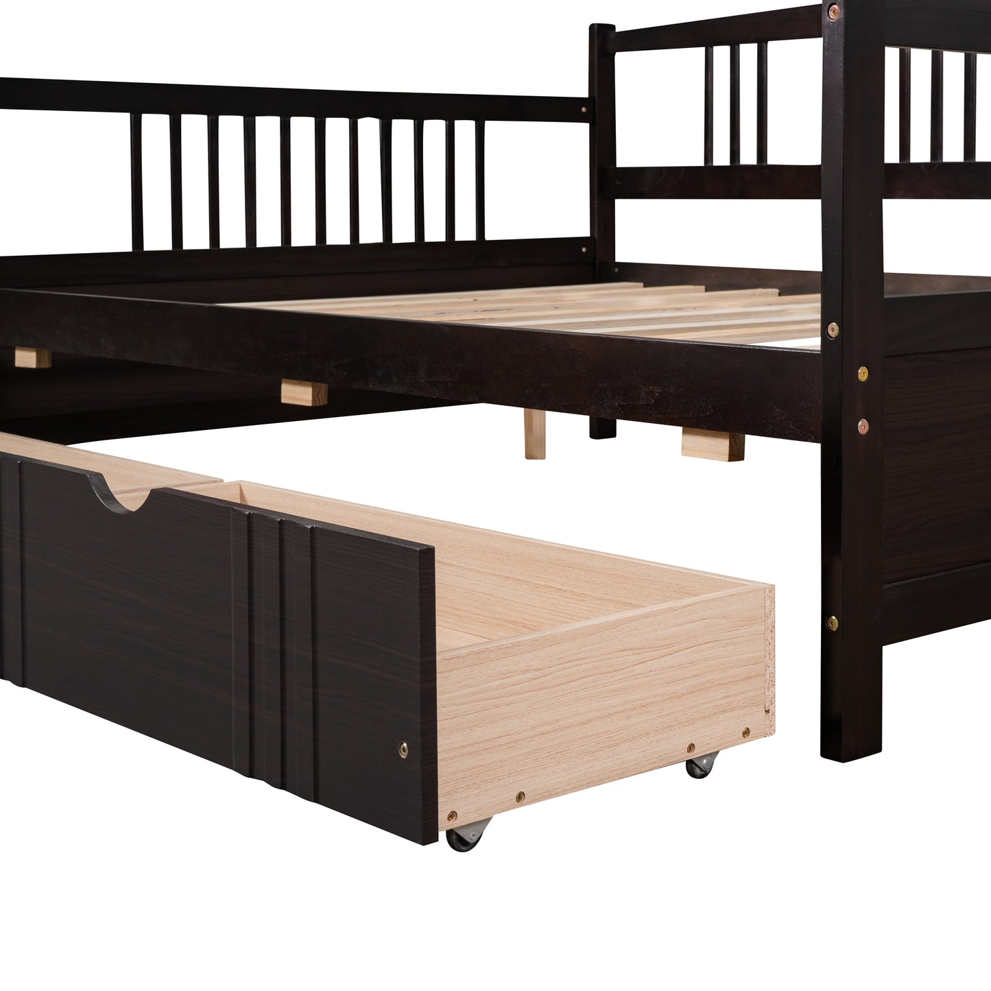 Full Size Daybed Wood Bed with Two Drawers,Espresso