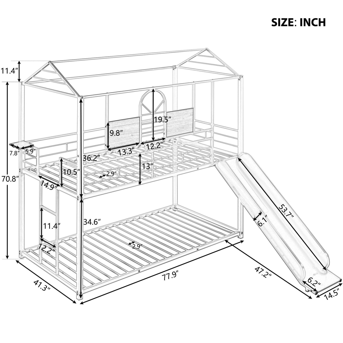 Metal Playhouse Bunk Bed with Slide - Trio of Color Options and Safe Design