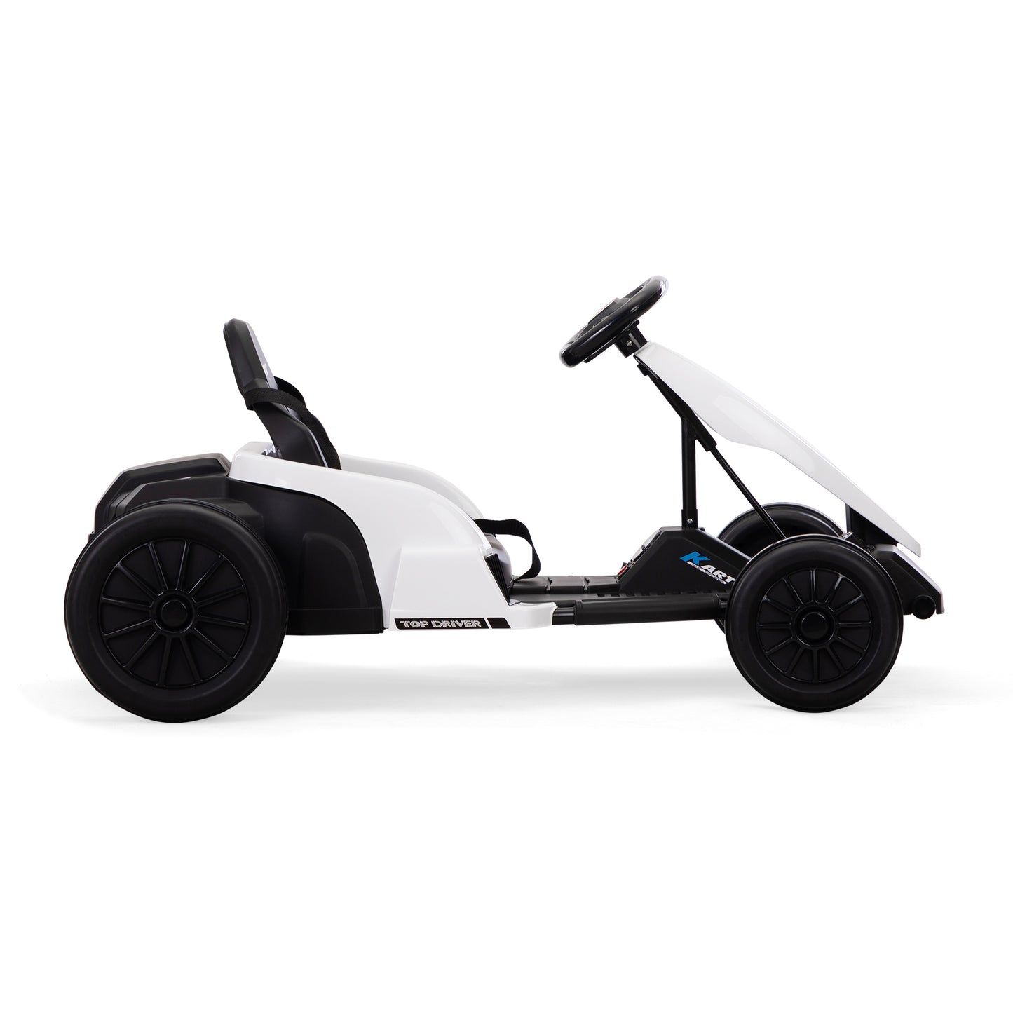 Electric GoKart Pro for Kids Aged 4-16, Black and White Outdoor Racing Car with MP3