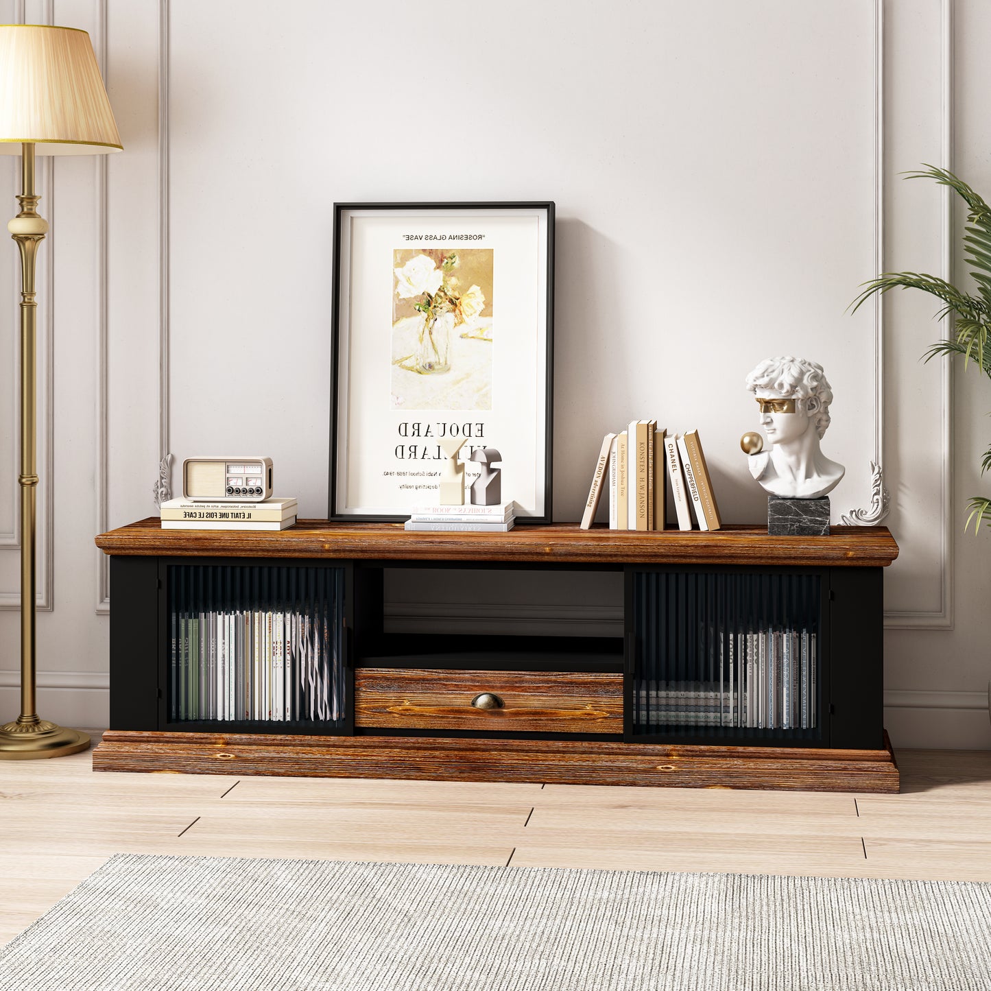 Sleek TV Console Table with Storage Cabinets and Drawer, Media Cabinet for Home Decor