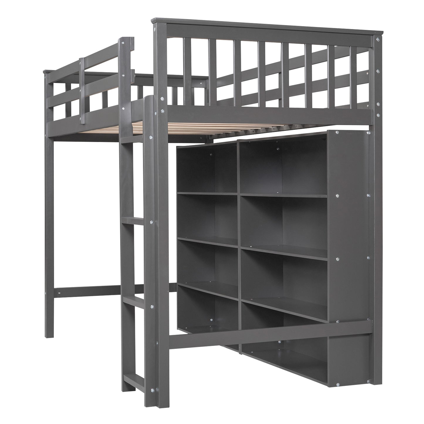 Twin Size Loft Bed with 8 Open Storage Shelves and Built-in Ladder, Gary(Expected Arrival Time:1.5)