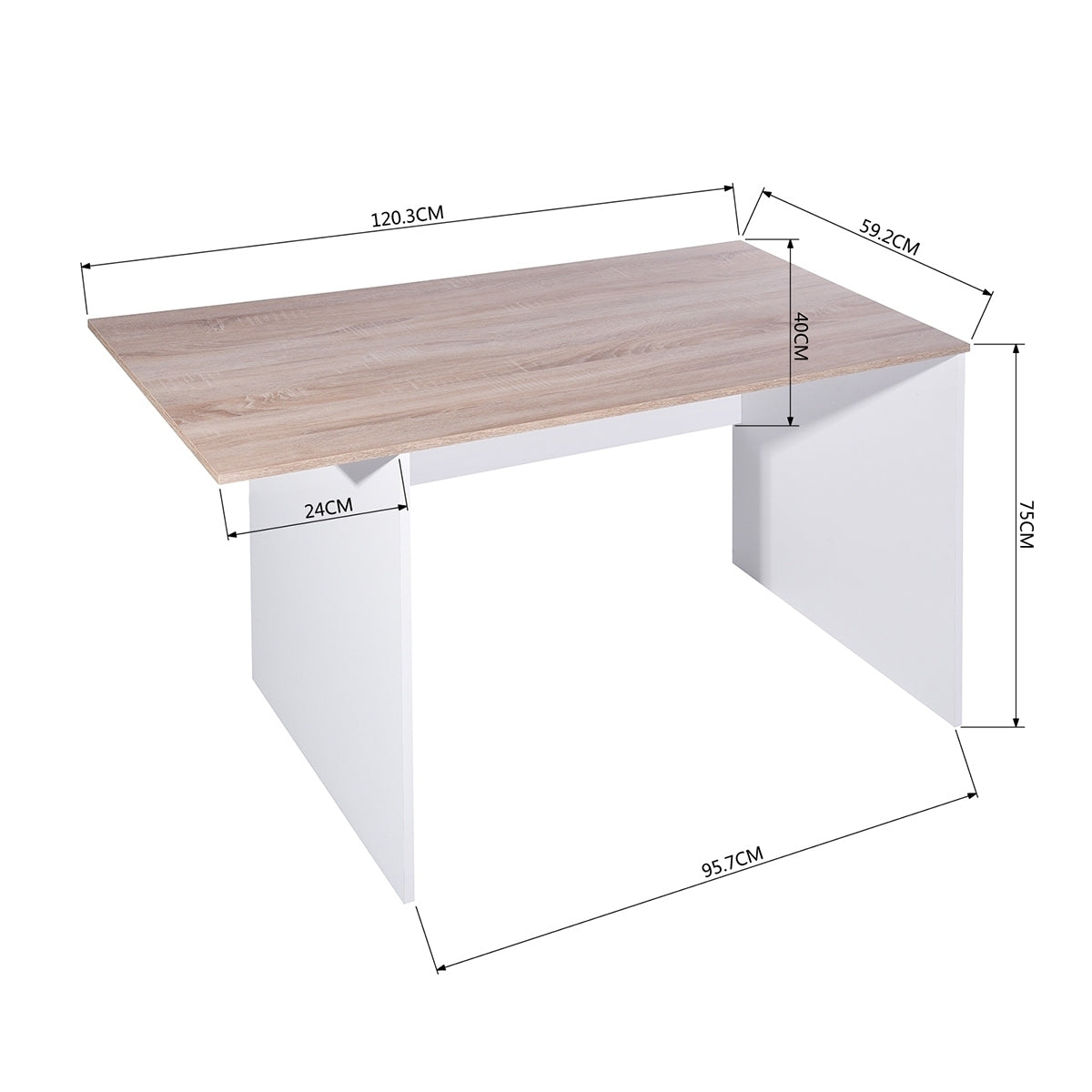 Oak & White Modern Computer Desk with Removable Bookcase - 47.4 L