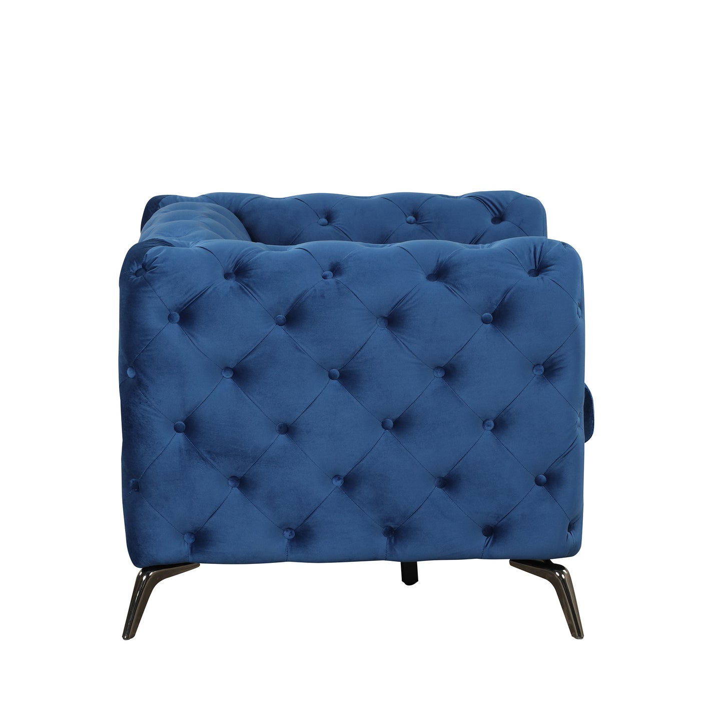 Elegant 40.5 Blue Velvet Upholstered Single Sofa with Button Tufted Back