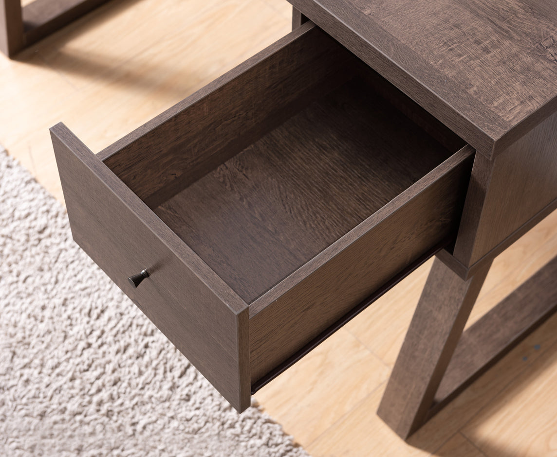 Walnut Oak Writing Desk with Built-In USB Port and Drawer