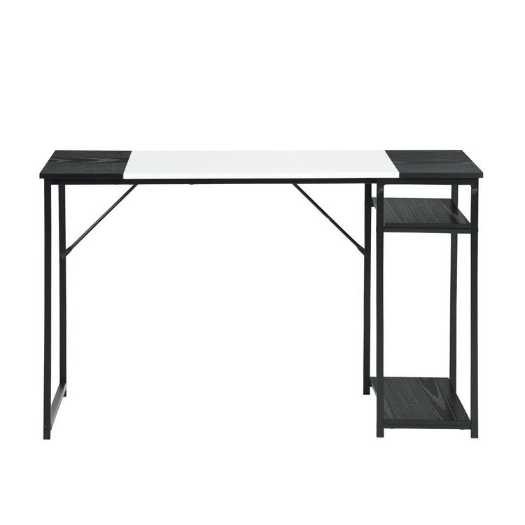 Large White and Black Study Desk with Adjustable Top and Storage Shelves