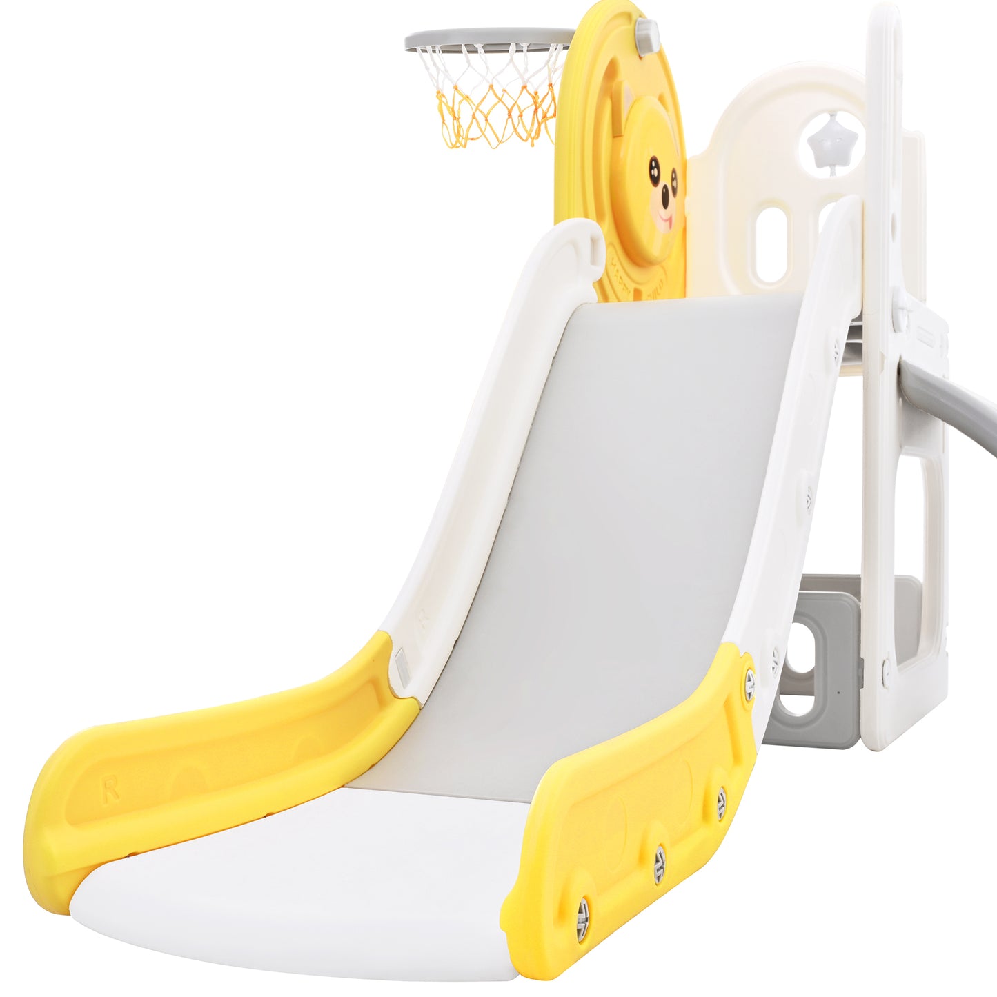 Toddler Climber and Slide Set 4 in 1, Kids Playground Climber Freestanding Slide Playset with Basketball Hoop Play Combination for Babies Indoor & Outdoor