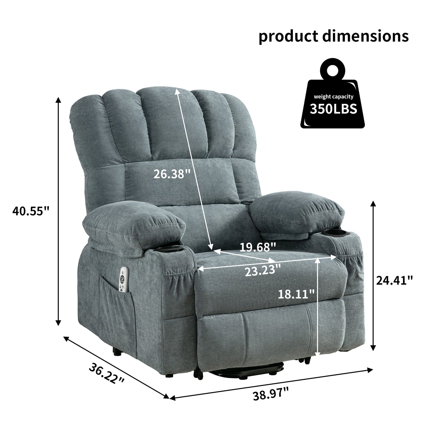 Blue Power Lift Recliner Chair with Massage, Heat, and Remote Control