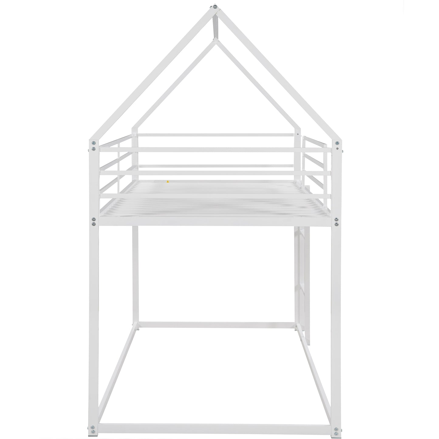 Whimsical White Twin House Bunk Bed with Slide and Built-in Ladder