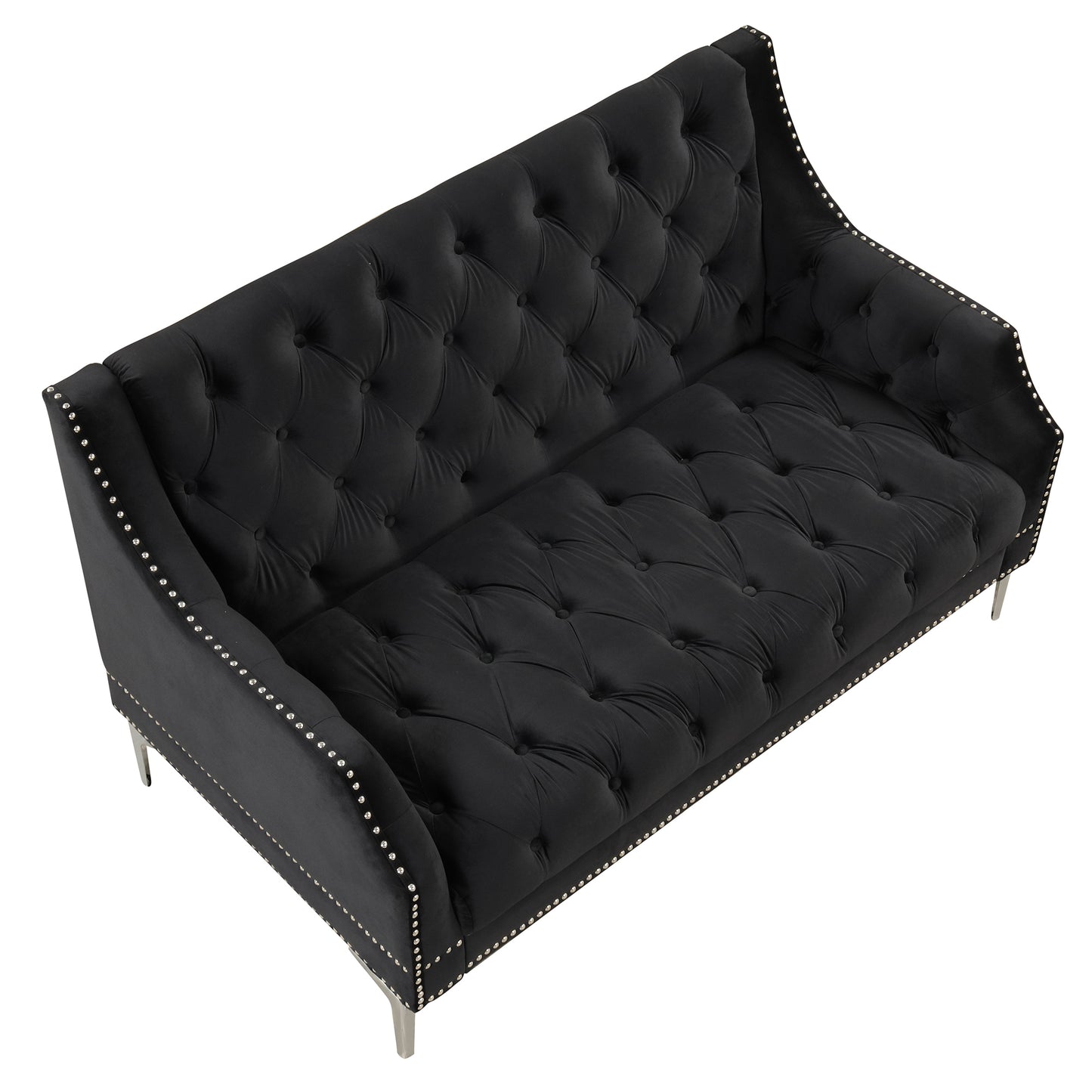 78 Contemporary Plush Upholstered Sofa with Metal Legs and Button Tufted Back in Black