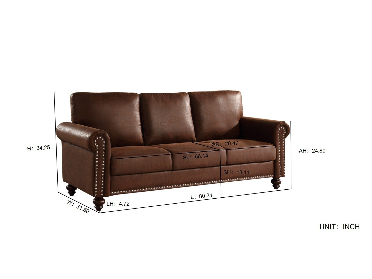 Leathaire Fabric Upholstery sofa/ Easy, Tool-Free Assembly,Dark Brown