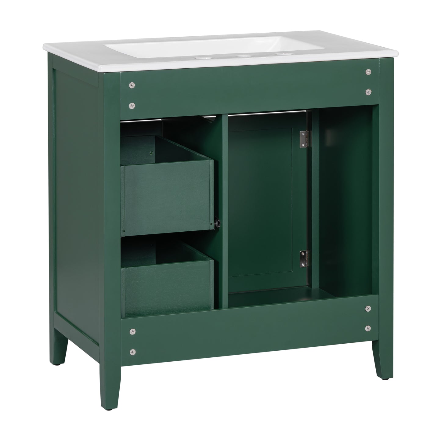 30" Bathroom Vanity with Sink Top, Bathroom Vanity Cabinet with Door and Two Drawers, Solid Wood Frame, One Package, Green