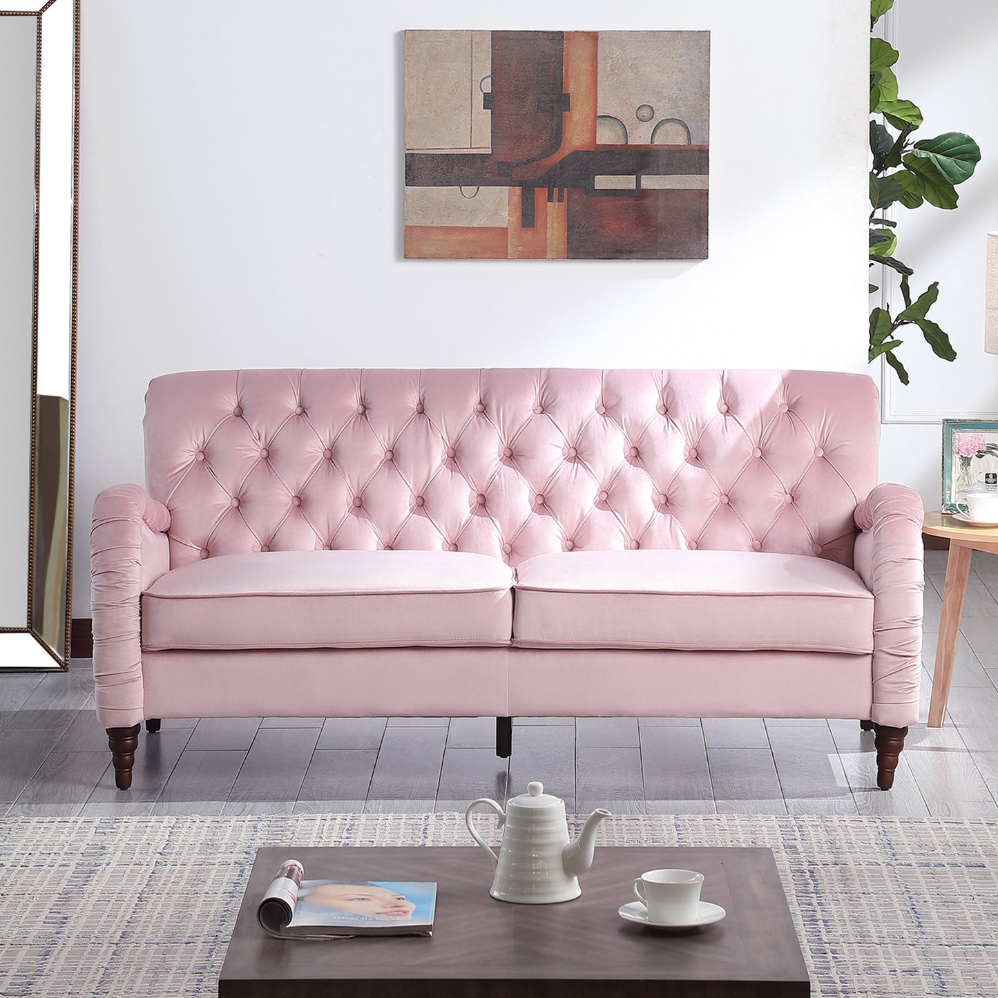 Chesterfield sofa ;3 seater ,modern sofa,Pink color