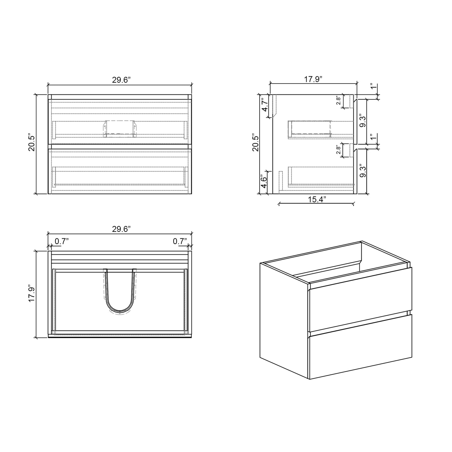 Alice 30" White Bathroom Vanity with Sink, Large Storage Wall Mounted Floating Bathroom Vanity for Modern Bathroom, One-Piece Black Sink Basin without Drain and Faucet